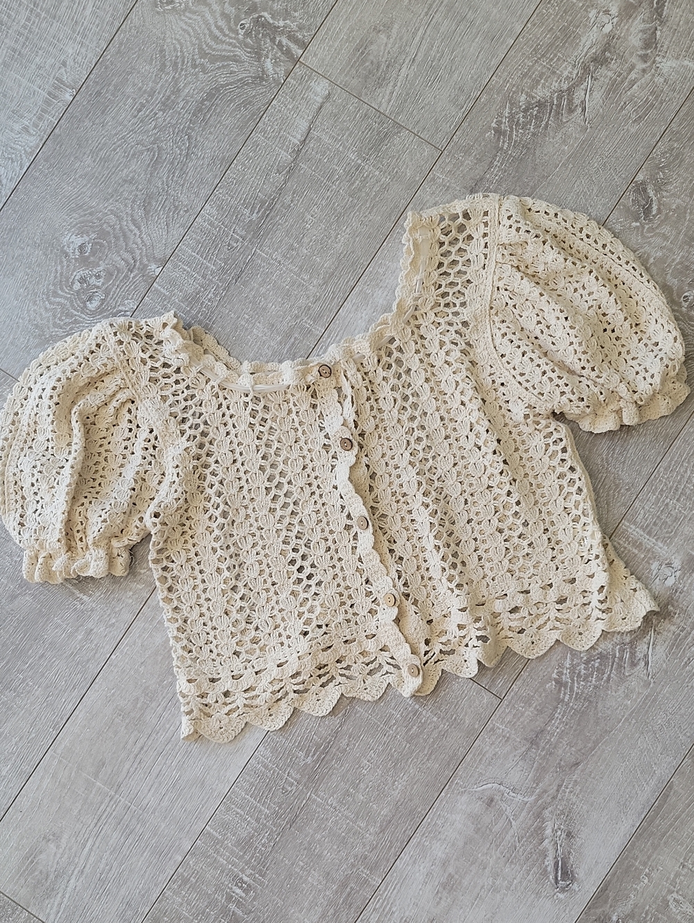 Nordstrom Cream Crochet Button-Front Blouse